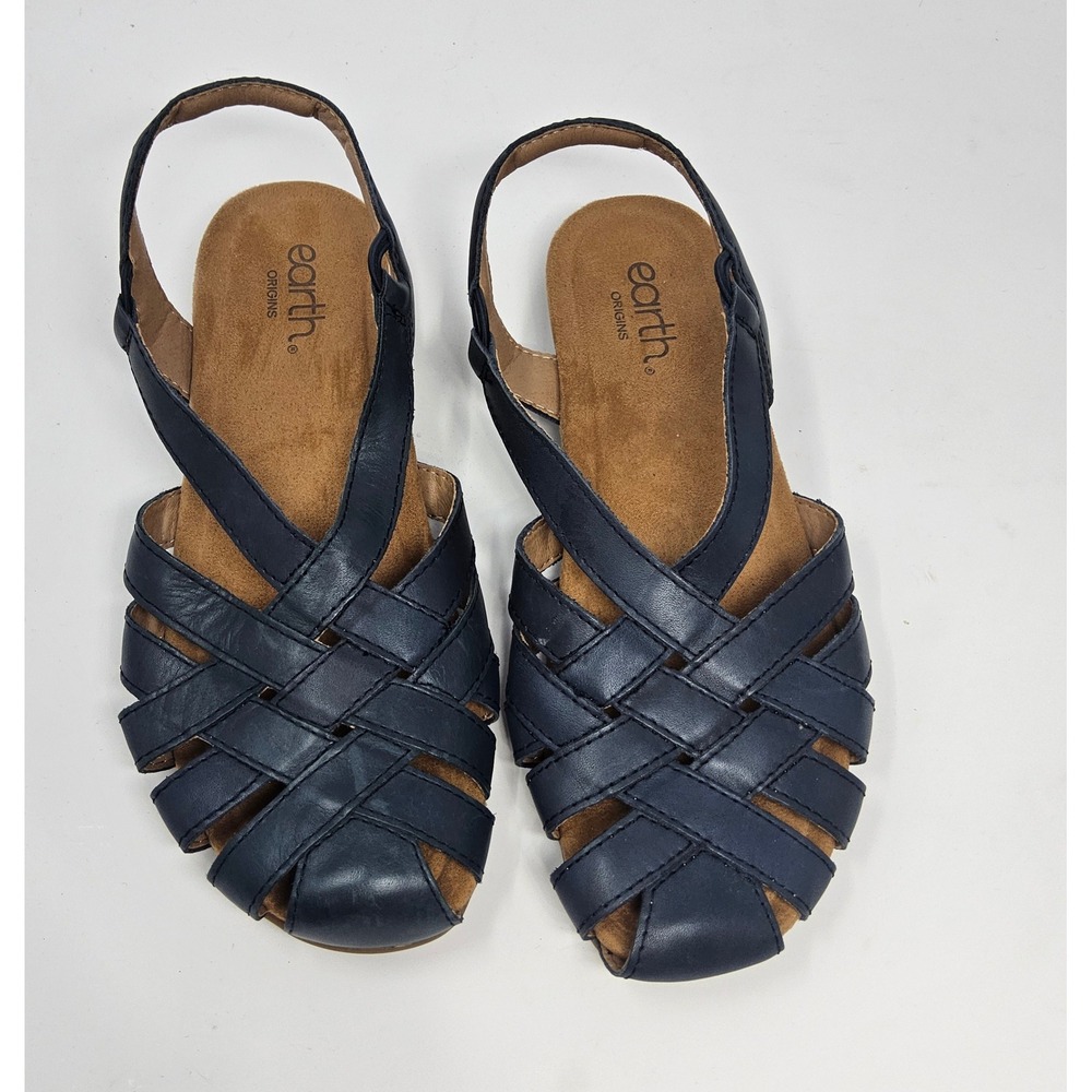 Earth Origins Sandals Women 9 W NEW Berri Woven Leather‎ Slingback  Blue Slip On